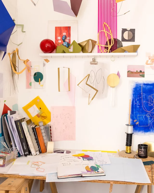 Claire Knill's workbench, installation artist for Affordable Art Fair Hampstead, 7 – 11 May. Photo by Graham Turner.
