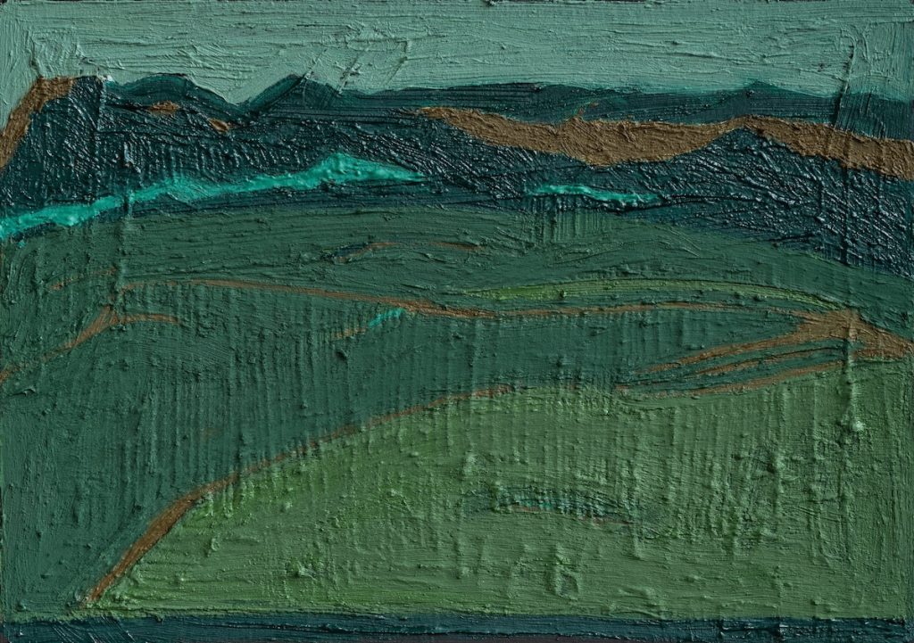 Clare Thatcher, Ocean - an abstract painting  of the ocean in broad green brushstrokes to evoke the waves. 