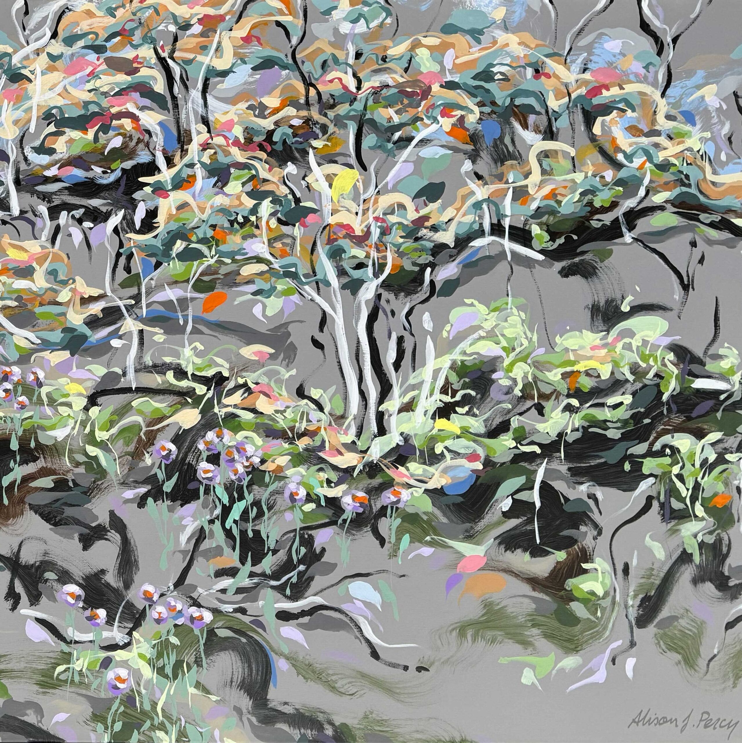 Image of oil painting of rocky valley outback 
