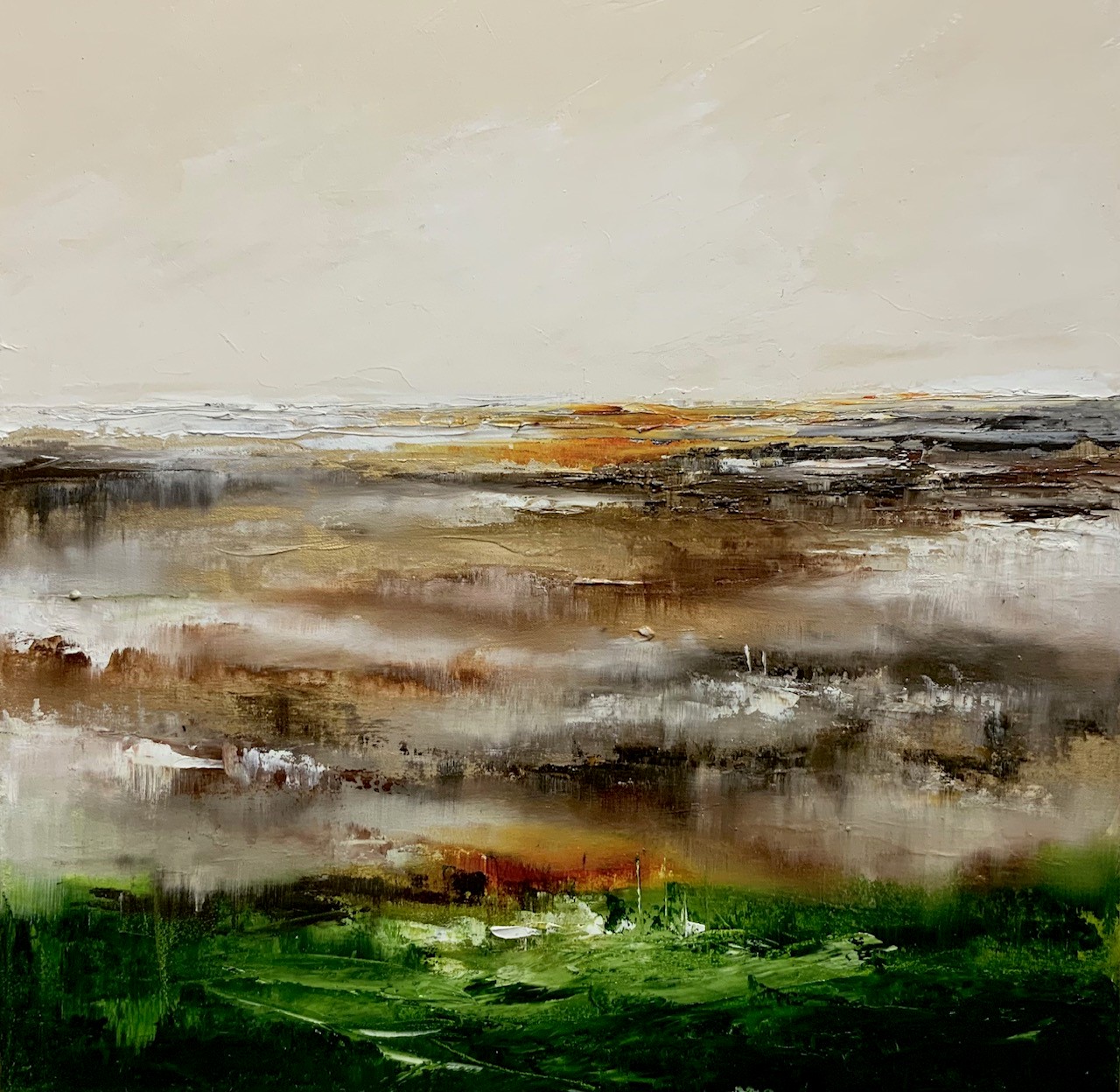 Abstract oil painting of golden river