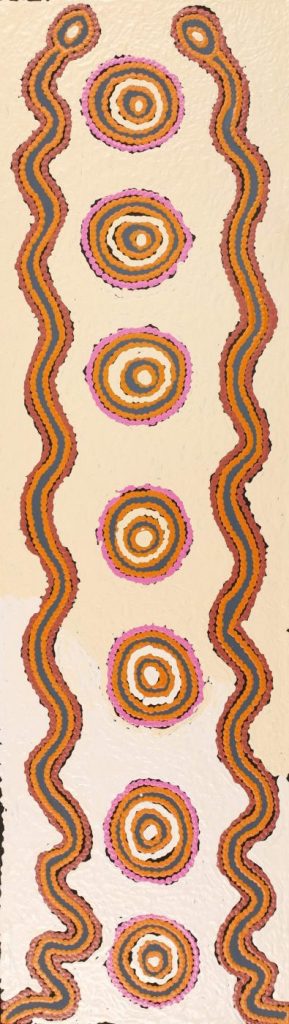 Indigenous artwork featuring long lines and circles 