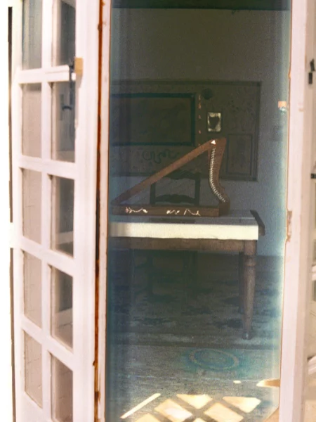 Lake Kelly's harp in studio.Discover: Young Talent, Affordable Art Fair Brisbane 2025